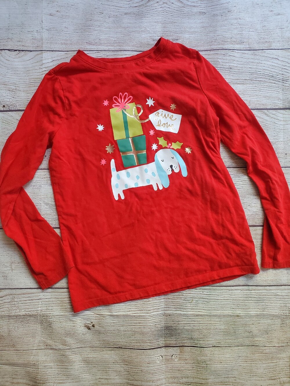 5/$20🌟Cat & Jack Red Long-Sleeve Holiday Graphic Tee
